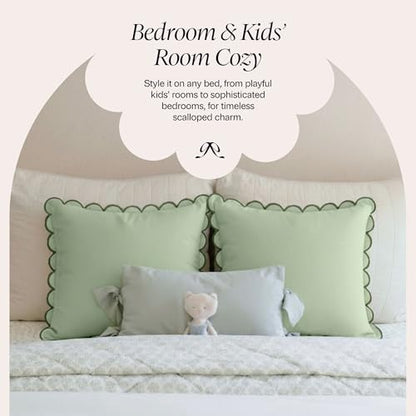 BEBE BASK Scalloped Pillow Cover Set of 2, 18x18, Cotton - Moss Green - color: Moss Green/Green