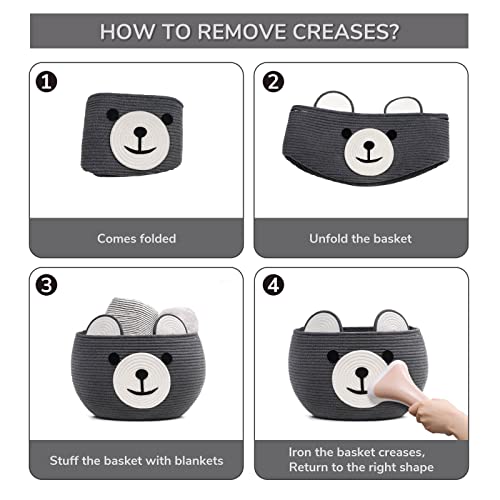 CherryNow Large Baby Basket for Gifts Empty, Cute Bear Design, Grey - color: Grey, size: 15.7"D x 10.5"H