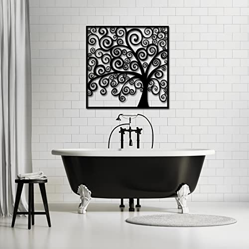 RnnJoile Metal Tree Wall Art Black Tree Of Life Wall Decor for Home Office Living Room Decor Abstract Tree Wall Sculpture Rustic Decorations 24x24inch