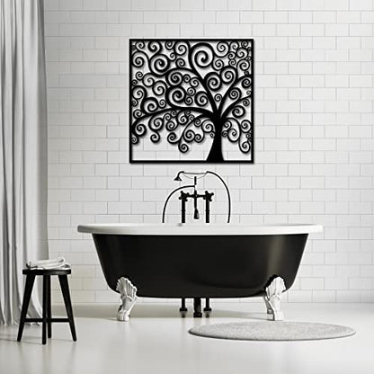 RnnJoile Metal Tree Wall Art Black Tree Of Life Wall Decor for Home Office Living Room Decor Abstract Tree Wall Sculpture Rustic Decorations 24x24inch