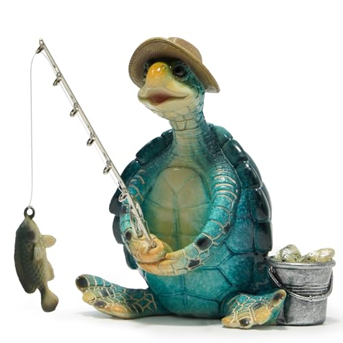 Hodao Sea Turtle Fishing Figurine, Summer Relax Decor for Home and Office - color: Blue