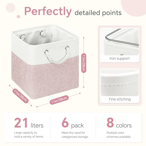 FinishingBo 11 inch Cube Storage Bin with Handles 6 Pack - color: White/Pink-6 Pack