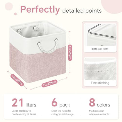 FinishingBo 11 inch Cube Storage Bin with Handles 6 Pack - color: White/Pink-6 Pack