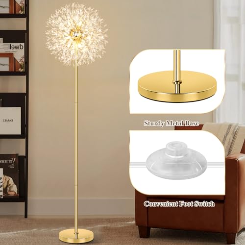BesLowe 69’’ Crystal Floor Lamp for Living Room, Modern Standing Lamp, Gold - color: Gold