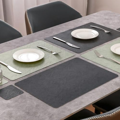 Vinyl Placemats Set of 6, Dual Sided Place Mats with Drink Coasters - color: Sage Green/Dark Gray Two-tone, size: Set of 6