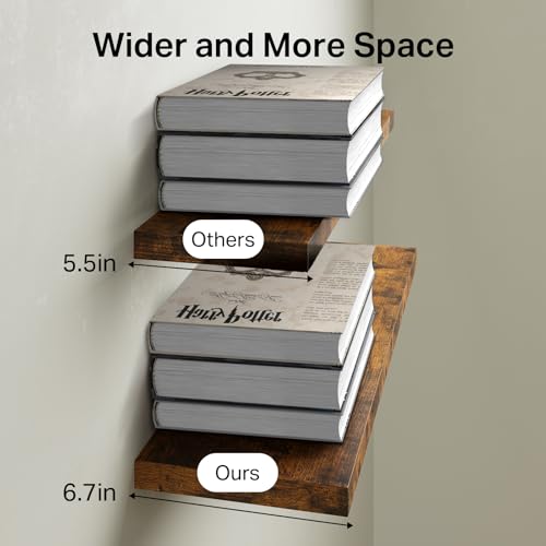 BAYKA Rustic Brown Floating Shelves 22.5in, 3 Pack, Wall Mount Wood Shelf - color: B. Rustic Brown - Americana Farmhouse Style, size: 22.5inches