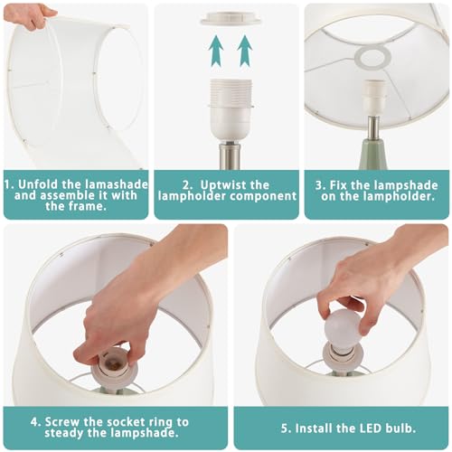 GyroVu 18" Table Lamp Set of 2, Ceramic Table Lamp Classic Beside Lamps Nightstand Lamp Modern Lamp for Living Room, Bedroom & Office Rocker Switch Sage Green-LED Bulbs Included - color: 18.63" Sage Green