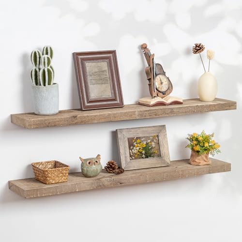 FLYJOE Floating Shelves | 8" Deep Rustic Reclaimed Barnwood Wall Hanging Shelves with Invisible Heavy-Duty Metal Bracket | Wall Mounted | Farmhouse Style | 36 inches, 2 PCs, Distressed Natural - color: Distressed Natural, size: 36inches-2P