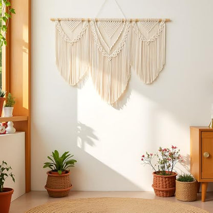guzhiou Large Macrame Wall Hanging, Boho Woven Tapestry Decor Art, 43"x32" - color: Beige-Triangle