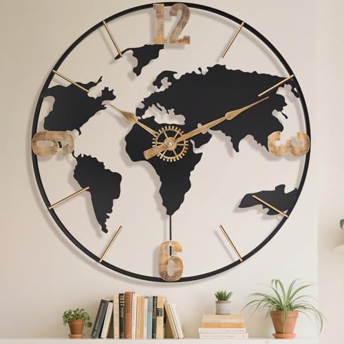 Pytha Sight 30 Inch Large Extra Giant Oversized Arabic World Map Wall Clock - color: Gold Arabic, size: 30 inch