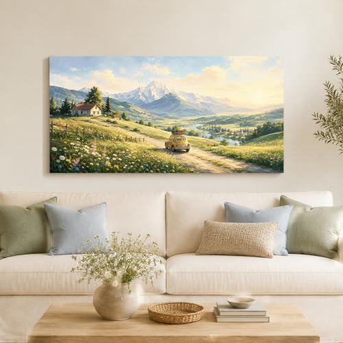 Enartly Sunset Road Journey Canvas Wall Art for Living Room 40" x20 - color: Yellow Road, size: 40"L x 20"W