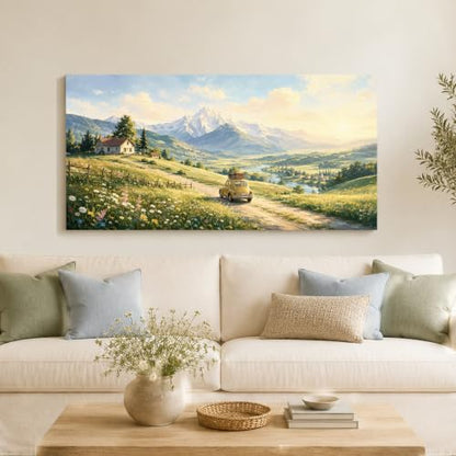 Enartly Sunset Road Journey Canvas Wall Art for Living Room 40" x20 - color: Yellow Road, size: 40"L x 20"W