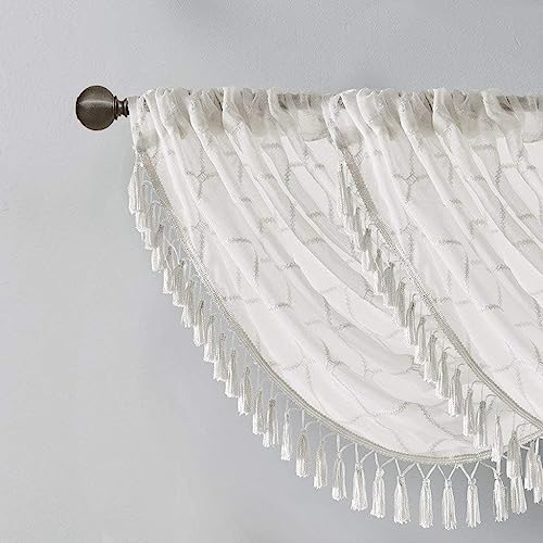 Madison Park Diamond Embroidered Sheer Ascot Valance, 38x46 White - color: White, size: 38"W x 46"L (Pack of 1)