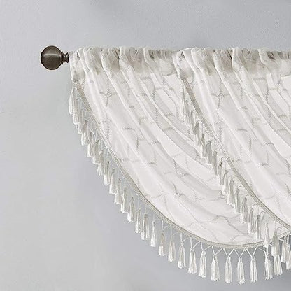 Madison Park Diamond Embroidered Sheer Ascot Valance, 38x46 White - color: White, size: 38"W x 46"L (Pack of 1)