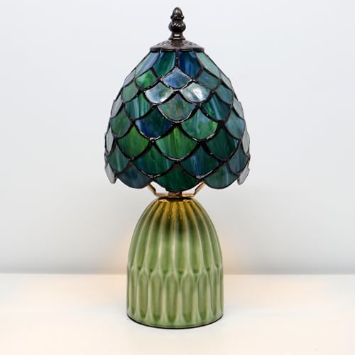 Tiffany Stained Glass Mushroom Table Lamp 12.5 Inch -Blue Fish Scale - color: Sea Blue Fish scale