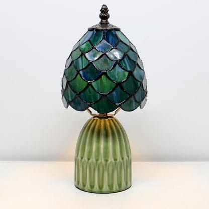 Tiffany Stained Glass Mushroom Table Lamp 12.5 Inch -Blue Fish Scale - color: Sea Blue Fish scale