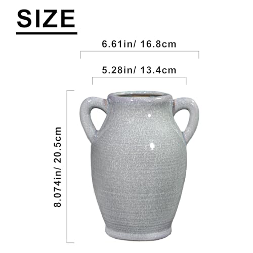 Sunddo Ceramic Vase with 2 Handles, Grey - color: Light Blue - 8, size: 8 Inch