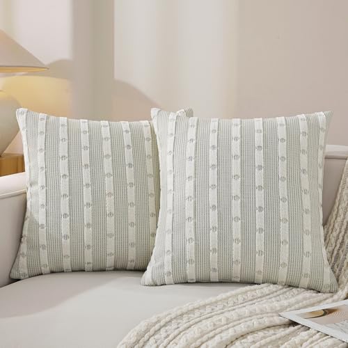 Boho Tufted Chenille Throw Pillow Covers 18x18 Inch Set of 2, Blue - color: Blue, size: 18" x 18" (Pack of 2)