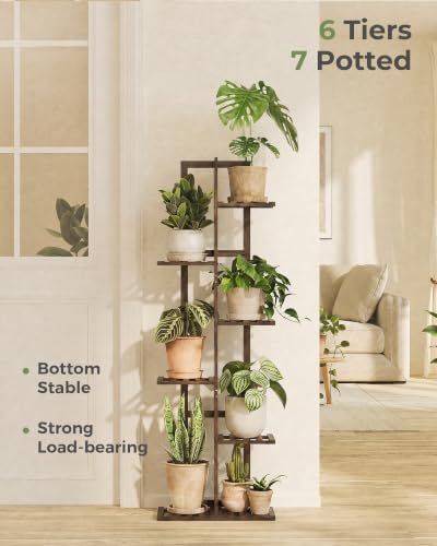 Bamworld Bamboo Plant Stand Indoor 6 Tiered Plant Shelf, Walnut 48 Inch - color: Walnut