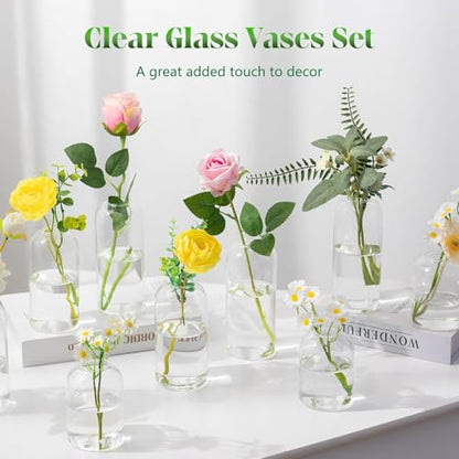 Glasseam Glass Bud Vases for Centerpieces, 3Pcs Modern Clear Small Vase Set - color: Clear