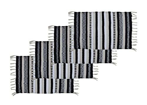 CHARDIN HOME Black, Cream, White Boho Placemats (Set of 4) | Cotton Farmhouse Placemats 13x19 Inches| Machine Washable, Durable and Easy to Combine - color: Ivory-black, size: 13x19 Inch.