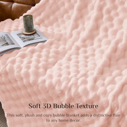 BEDELITE Cute Pink 3D Fleece Bubble Throw Blanket for Couch, 50x60 Inches - color: Light Pink, size: Throw(50"x60")