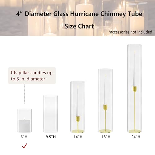 CYS EXCEL 2 PCS (H:6" D:4") Open Ended Clear Glass Hurricane Candleholder Tube Lamp Shade Open Flame Candlestick Holder Chimney Tube Cover Bottomless Cylinder - size: 4" wide x 6" tall