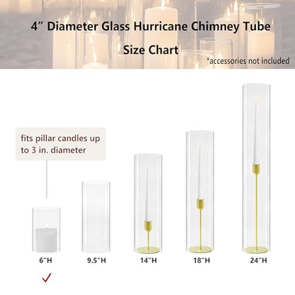 CYS EXCEL 2 PCS (H:6" D:4") Open Ended Clear Glass Hurricane Candleholder Tube Lamp Shade Open Flame Candlestick Holder Chimney Tube Cover Bottomless Cylinder - size: 4" wide x 6" tall