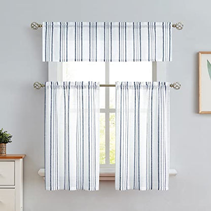 SXZJTEX Cafe Curtains Striped Kitchen Blue 24 Inch Sheer Tiers Pinstripe - color: Blue, size: 27"W x 24"L (Pack of 2)