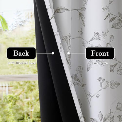 ChrisDowa 100% Grey Blackout Floral Curtains 72 Inches Long 2 Panels - color: Grey, size: 52"W x 72"L (Pack of 2)