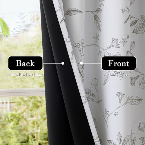 ChrisDowa 100% Grey Blackout Floral Curtains 96 Inches Long 2 Panels - color: Grey, size: 52"W x 96"L (Pack of 2)