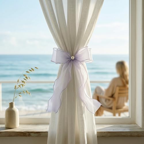 White Lace Bow Curtain Tiebacks 6-Pack, Vine Floral Curtain Holdbacks - color: Misty Gray