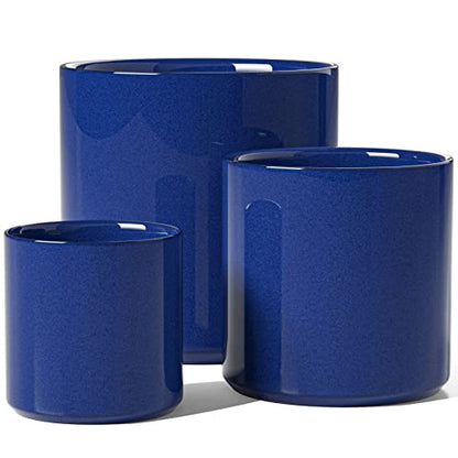 LE TAUCI 10+8+6 Inch Ceramic Pots for Plants, Indoor Planters with Drainage Hole and Plug, Modern Cylinder Flower Pots Set of 3 for Office and Living Room, Glossy, Midnight Blue - color: Midnight Blue