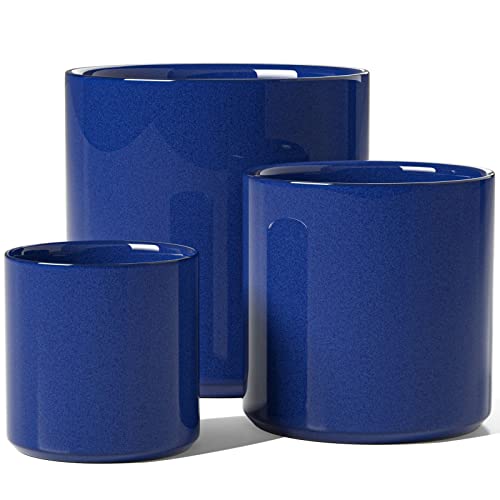 LE TAUCI 10+8+6 Inch Ceramic Pots for Plants, Indoor Planters with Drainage Hole and Plug, Modern Cylinder Flower Pots Set of 3 for Office and Living Room, Glossy, Midnight Blue - color: Midnight Blue