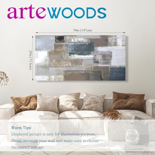 Abstract Wall Art Brown Gray Patch Canvas Prints for Living Room Bedroom Wall Decor Large Contemporary Wall Picture Artwork for Office Kitchen Nursery Home Decoration Framed Ready to Hang 29" x 58" - color: Gray Brown Abstract Print, size: 58"L x 29"W