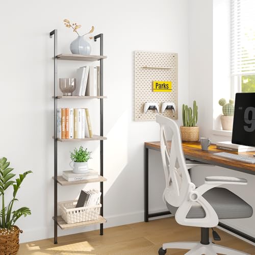 ELYKEN Ladder Shelf, 5-Tier Wood Wall Mounted Ladder Bookshelf - color: Gerige