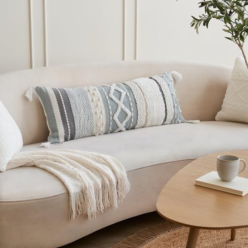 Decorative Boho Lumbar Pillow Cover 14x36 - Soft Textured Throw Pillow - color: Blue