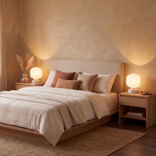 Elenhome Touch Bedside Glass Table Lamp Set of 2 with 3 Way Dimmable Light, Small Table Lamps with USB C+A Charging Ports - Bedroom Nightstand & Living Room Essential, Bulb Included - color: White_2pack