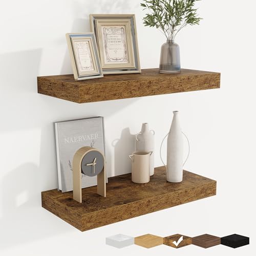 Floating Shelves for Wall, Wall Mounted Wood Shelves, Brown, Set of 2, 16in - color: Rustic Brown, size: 16"W x 6.5"D , 2 Pack