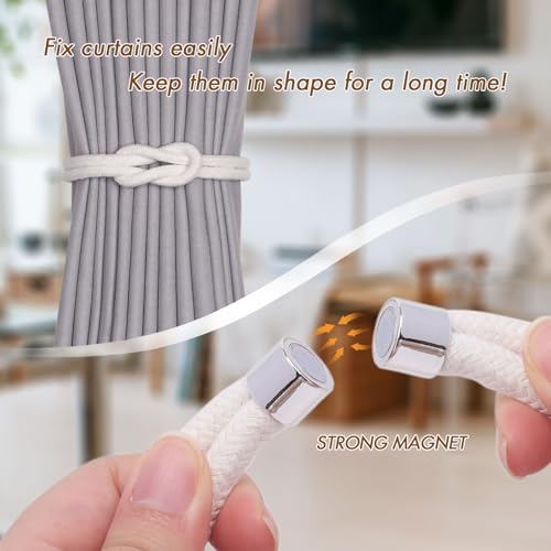 NICEEC 2 Pack Natural Cotton Rope Curtain Tiebacks Elegant Boho Style Magnetic Drape Tie Backs Soft Hand-Woven Rope Curtain Holdbacks for Home & Office Drapery (Cotton knot-02) - color: Cotton Knot-02, size: 2 Pack