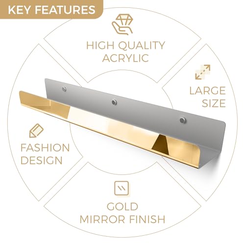 2 Packs 24 inches Gold Acrylic Shelves,Book Shelf for wall - color: 24in-gold Mirror