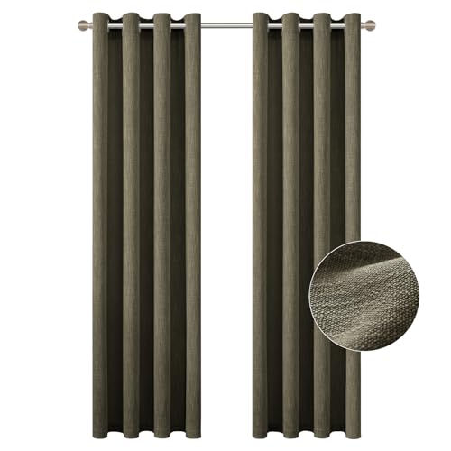 Linen Curtains 72 inch Length 2 Panels for Living Room 6ft Flax Linen Textured Thick Light Filtering Privacy Window Drapes Grommet Top for Bedroom Wrinkle Resistant Soft (52x72 Olive Green) - color: Olive Green, size: 52"W x 72"L (Pack of 2)