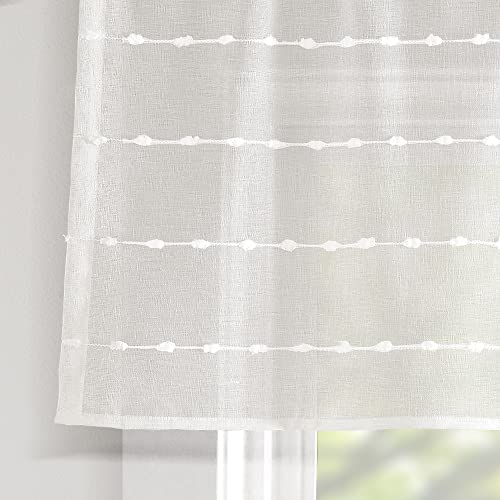Lush Decor Farmhouse Textured Sheer Window Curtain Valance, 52"W x18"L, White - color: White