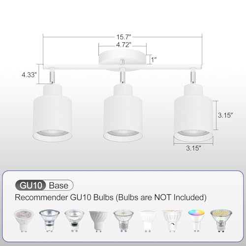 3-Light Led Track Lighting,White Ceiling Lighting Fixtures,Wall Sconces Ceiling Spotlight with Foldable Light Arms for Kitchen, Closet, Bedroom,GU10 Socket, Bulbs Not Included - color: 3 light White