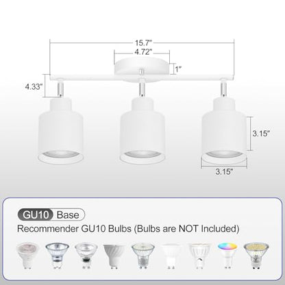 3-Light Led Track Lighting,White Ceiling Lighting Fixtures,Wall Sconces Ceiling Spotlight with Foldable Light Arms for Kitchen, Closet, Bedroom,GU10 Socket, Bulbs Not Included - color: 3 light White