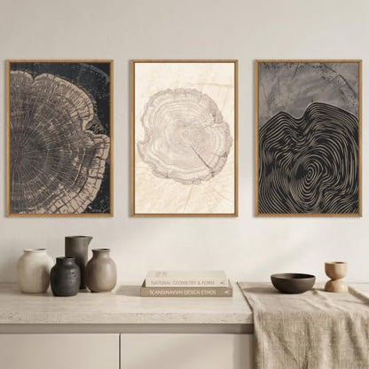 DRACIT Beige Pastel Wood Tree Rings Framed Canvas Wall Art Set-16"x24"x3 - color: Beige Tree Rings Wall Art, size: 16"L x 24"W