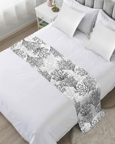 DecorLovee Black Gray Coral Coastal Bed Runners for King Size Bed, Summer Beach Decorative Bed Throws for Foot of Bed, Sea Nautical Bed Runner Sofa Throw Bedding Scarf Protector Slipcover for Bedroom - color: Black Gray Coral, size: 94"x20" for King Bed