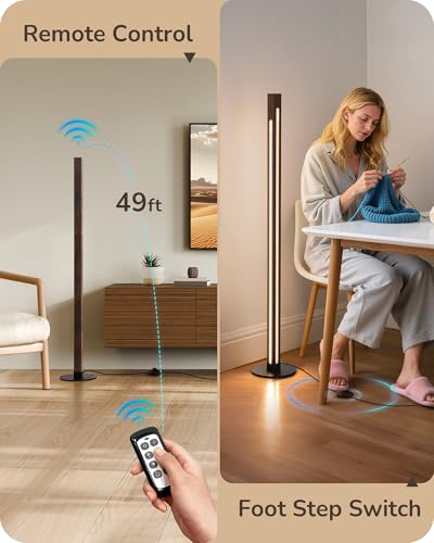 EDISHINE Wooden Corner Lamp with Remote, Dual Lighting, 7CCT & Dimmable - color: Dark Walnut