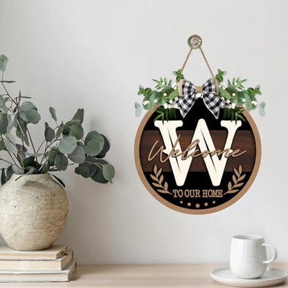 Monogram Letter W Front Door Sign, Welcome to Our Home Family Last - color: W
