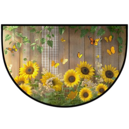 cfpolar Butterfly Sunflower Half Round Door Mat Indoor Entrance Half Circle Area Rug Semi Circular Door Mat Half Moon Rug for Floor Bathroom Living Room Bedroom Kitchen Fireplace 24"x36",A-04 - color: A-31